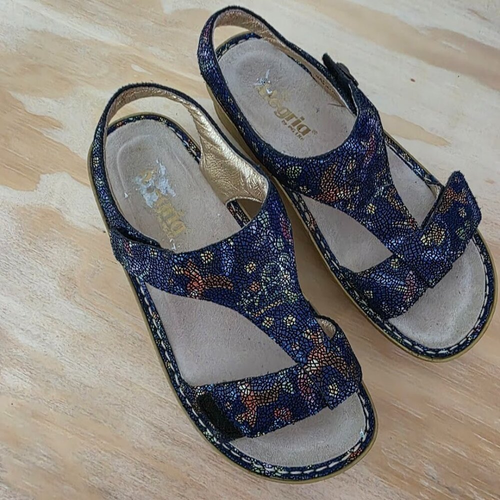 Alegria Kendra Birdland Blue Leather Sandal KEN-158 Women's Size 38 EU 8-8. 5 US